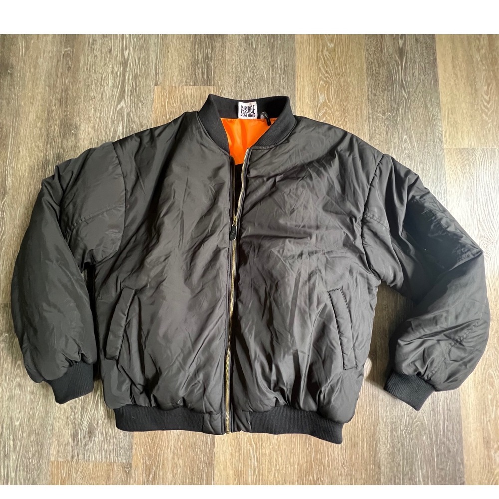 Reclaimed Vintage Bomber Jacket Mens Large Black Padded MA-1 Orange Lining